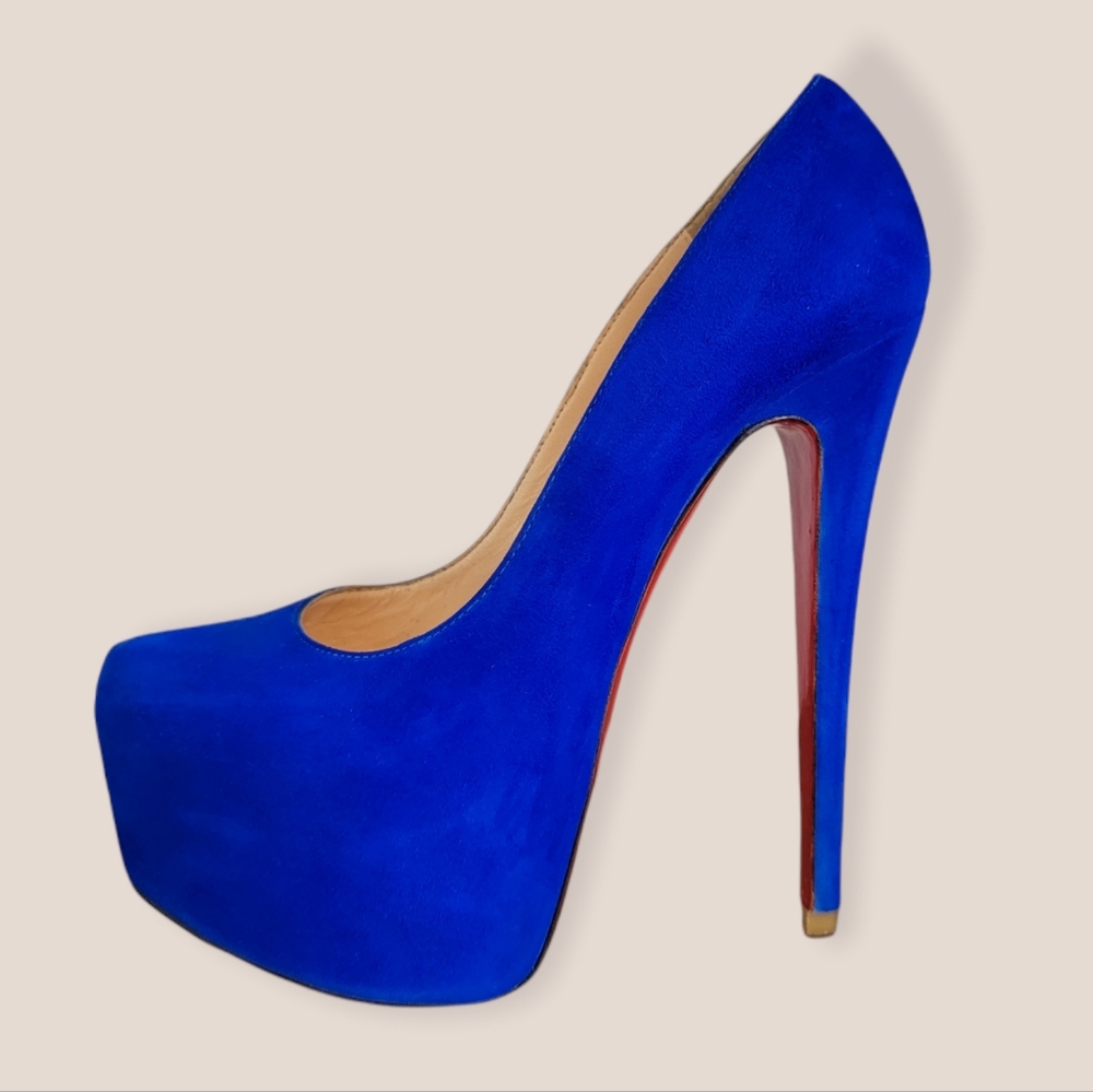 Louboutin Blue Suede Daffodile Platform Pumps